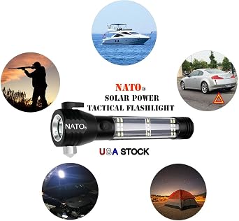 NATO Tactical 7-in-1 Multi Functional Solar Powered Emergency Flashlight USA