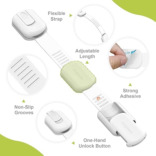 Miniatura 4 de Paquete de 6 cerraduras de correa de seguridad ajustables para niños, cerraduras de seguridad para cajones de gabinete a prueba de bebés, cerraduras