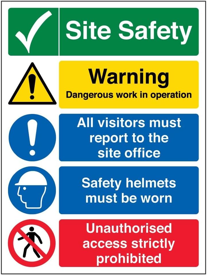 V Safety Multi Hazard Site Safety Site Tick Warning Sign - 300mm x 400mm - 1mm Rigid Plastic