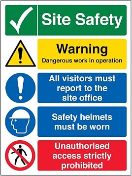 V Safety Multi Hazard Site Safety Site Tick Warning Sign - 300mm x 400mm - 1mm Rigid Plastic