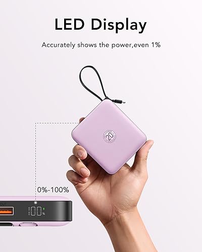 Miniatura 7 de VRURC Cargador portátil con cable incorporado, banco de energía de 10000 mAh, batería USB C de carga rápida de 22.5 WPD20 W para iPhone 16, 15, 14,