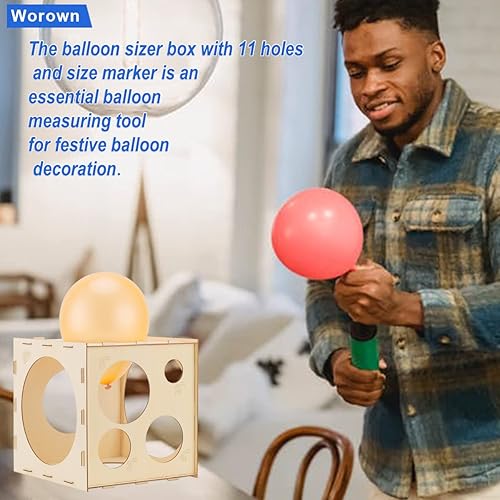 Miniatura 6 de Worown Cubo de madera plegable de 11 agujeros, herramienta de medición de tamaño de globo para decoración de globos, arcos de globos, columnas de
