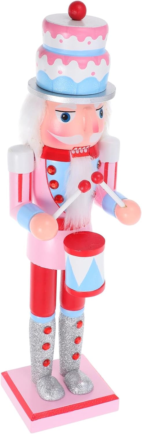 Wooden Pink Nutcracker Figurine Christmas Soldier Decoration for Tabletop and Shelves Holiday Festival Ornament Girl Nutcracker Christmas Party Decor