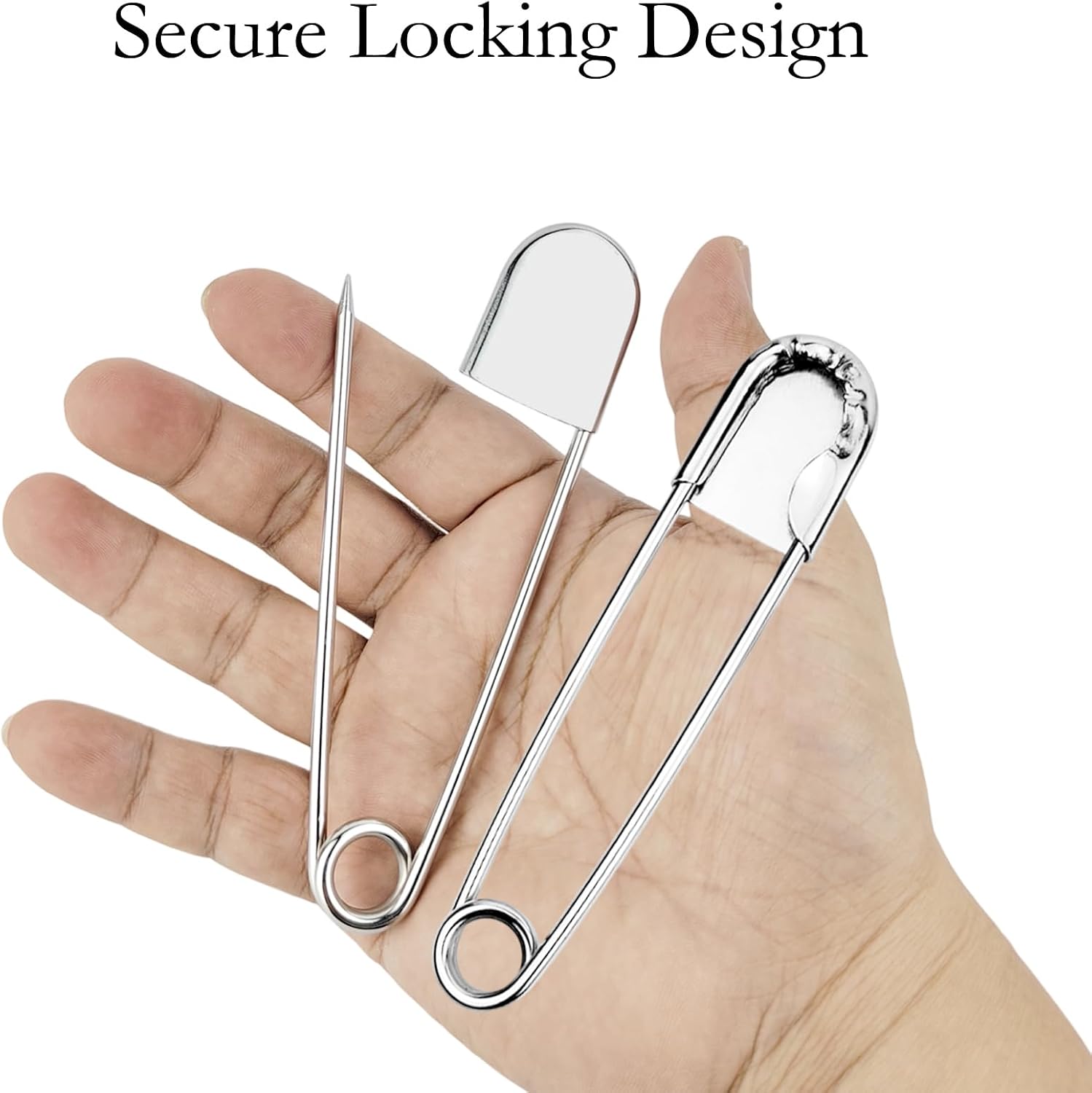 2 Pcs 5 Inch Stainless Steel Safety Pins, Large Safety Pins Heavy Duty for Thick Fabric, Sewing, Craft, Outdoor (2, Silver)
