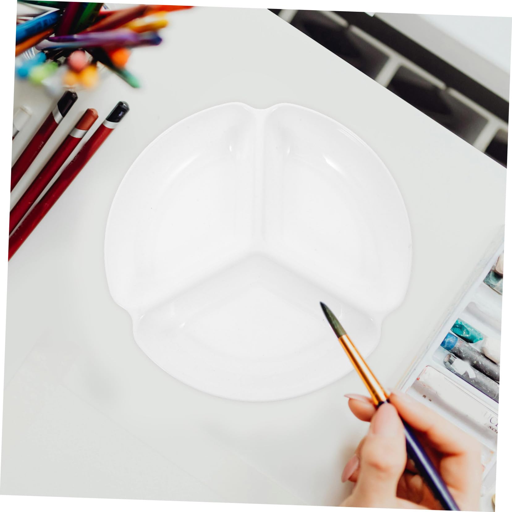 Palette Per Pigmenti In Ceramica Bianca, 5 Strati Per Acquerello, Vassoio Per Miscelazione Colori Per Artisti