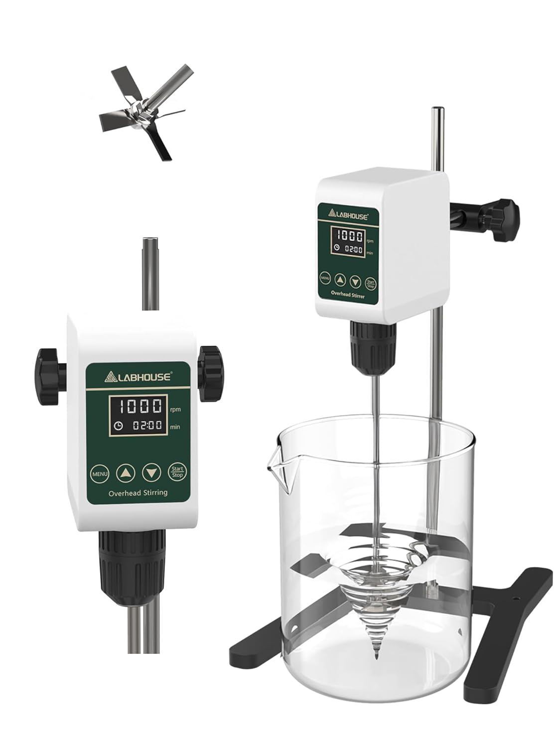 OS-5S Digital Overhead Stirrer 10L(H₂O) Lab Stirrer H-Base Stainless Steel Stand & 1 Stirring Paddle | 100-1200RPM,10000 mPas,Timing 1min-24h