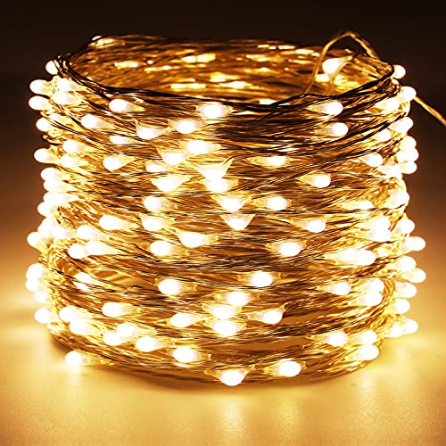 Image of RUICHEN USB Fairy Lights 66 Ft 200 LED Twinkle Lights with ON /Off Switch, Waterproof Silver Wire String Firefly Lights for Christmas Party Wedding Bedroom Table Decoration (Warm White)