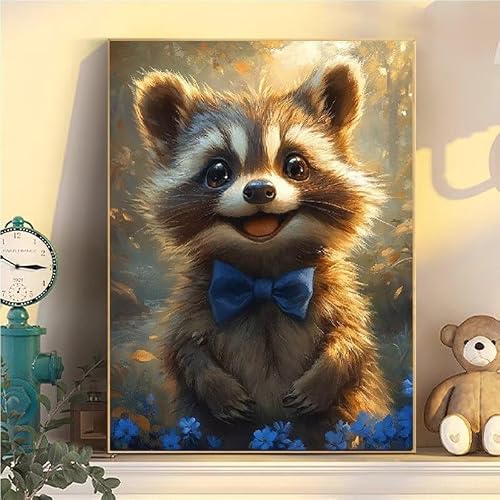 Pintar por Numeros Adultos Mapache, Pintar con Numeros Niños Animal, Painting by Numbers Kit de Pintura Acrílico con 3 Pinceles, DIY Manualidades Niños 10 Años Acuarelas Pinturas 90x120cm YH2-287