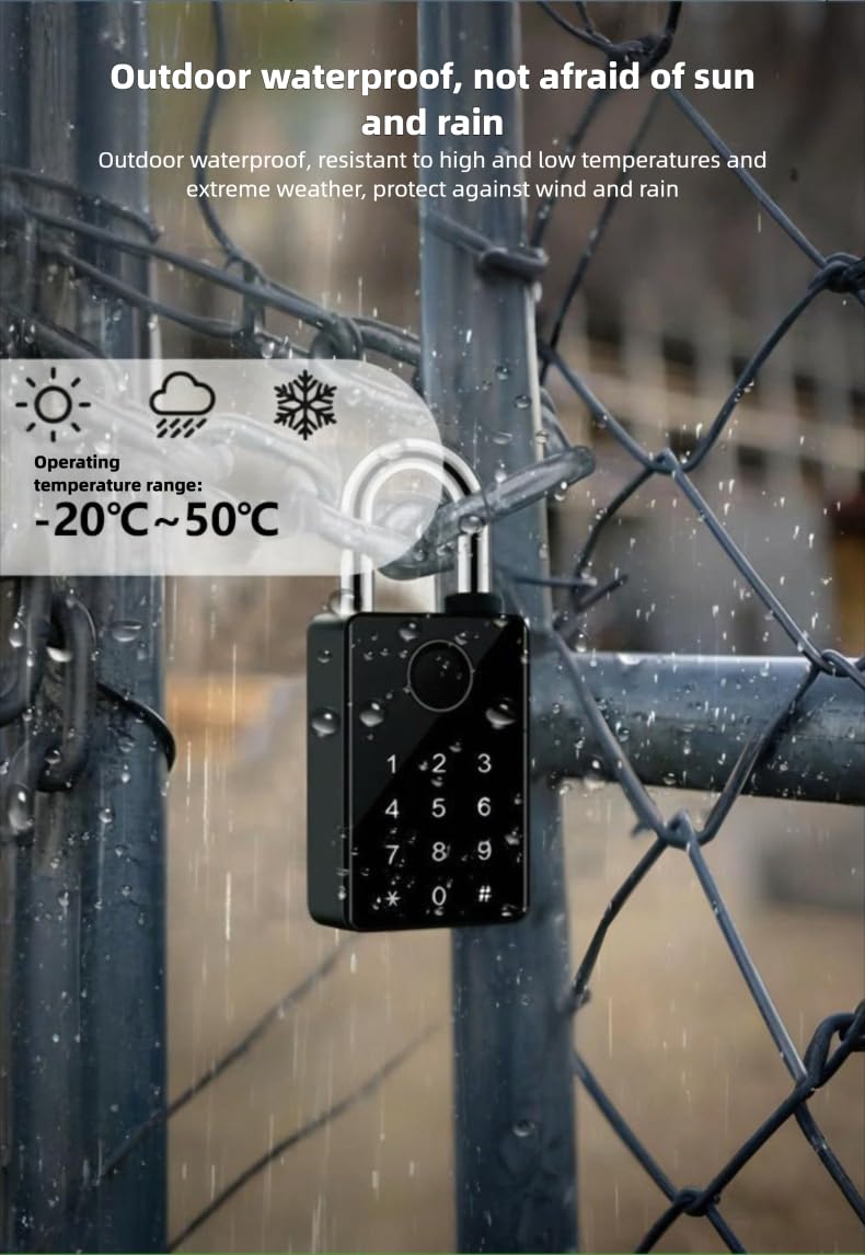Cadenas à empreinte digitale Graffiti contrôlé par Bluetooth Entrepôt, cour, fourgon bâché Cadenas à empreinte digitale étanche et résistant au soleil pour usage extérieur