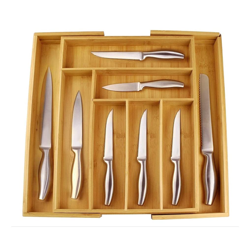 Bestecktablett aus Bambus, Besteckkasten, ausziehbar, für Schublade, Besteck, Bambus, Organizer für Besteck, 8 Fächer, Cutlery Organizer, Schublade,