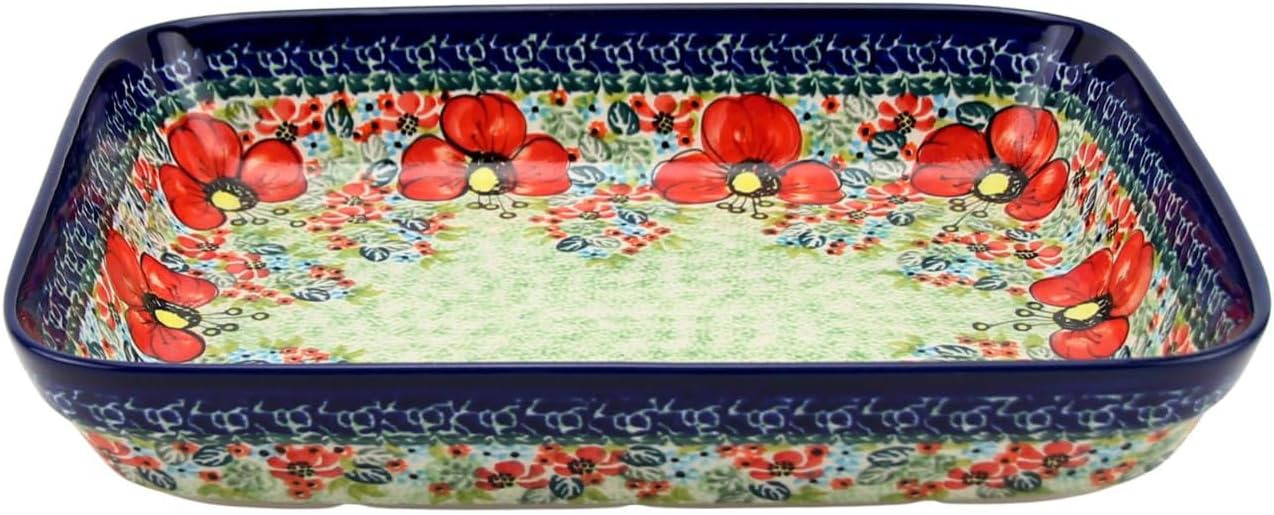 Polish Pottery Market Rectangular Baking Dish 10 x 8" Hand Made by Zaklady Boleslawiec Poland, Oven Safe, Dishwasher Safe, Unikat Design