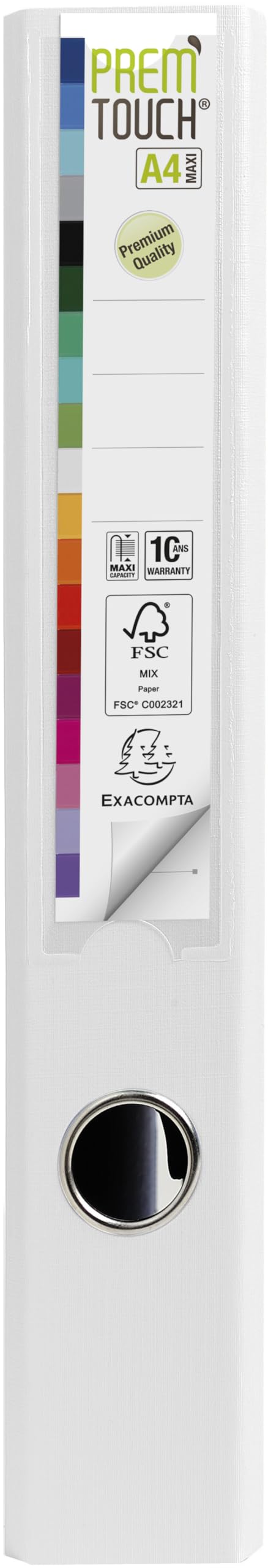 Exacompta - Réf. 53148E - Carton de 10 classeurs à levier A4 MAXI Prem'Touch - Dos 50 mm - Mécanique 55 mm - Dimensions extérieures : 32 x 30 x 5 cm - Format à classer A4 maxi - Coloris : Blanc