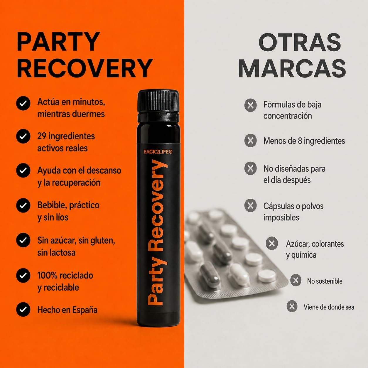 Complemento Stop Resaca Bebible | Vitamina C + Zinc + Taurina + Melatonina + Magnesio Bisglicinato | Anti Resaca 29 Activos Naturales | Kit 5 Shots | Alta Absorción - Party Recovery by BACK2LIFE | Bebible, con Vitamina C, Zinc, Taurina, Melatonina y Magne