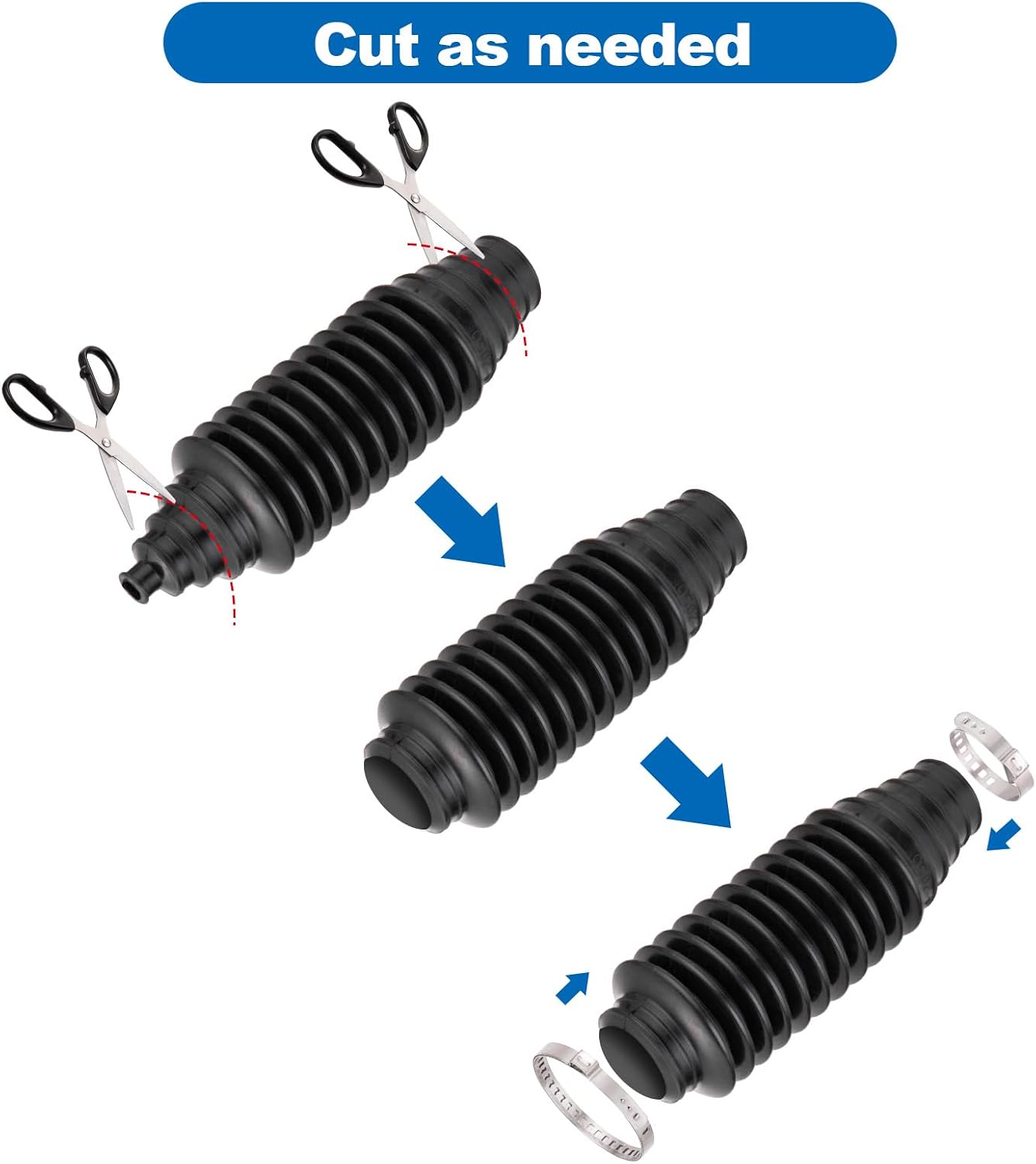 Toolwiz Inner Tie Rod Boot Kit, 2PCS Universal Adjustable Car Tie Rod Boot with Bellow Cable Ties and Clamps, Dustproof Silicone Rack and Pinion Boot Accessories for Cars, SUVs, Trucks Steering System