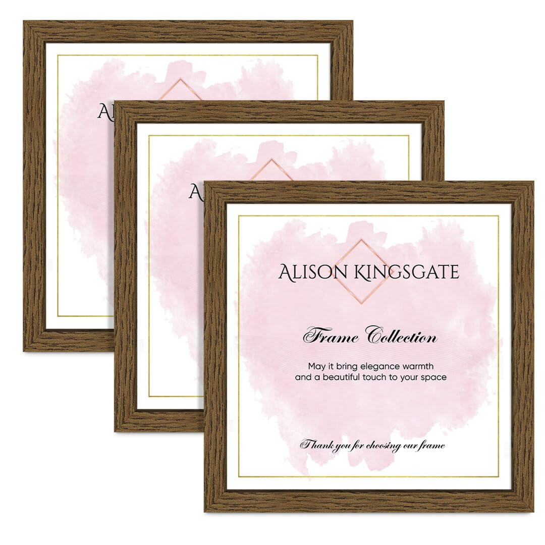 Alison Kingsgate 80X80CM Dark Oak Modern Photo Frames Pack of 3 - Engineered Wood Picture Frame with Perspex Front - Ideal for Certificates - Wall Mount or Tabletop - Multiple Sizes & Colors