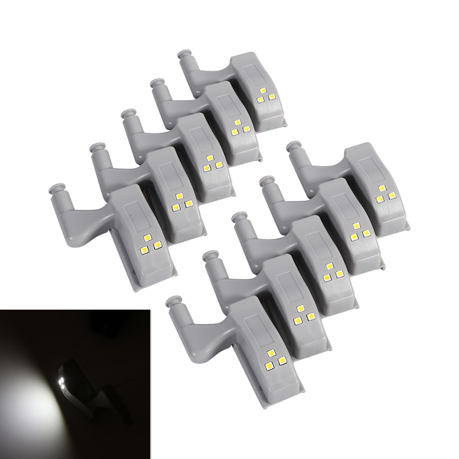 Milltrip Hinge Lights, 10 Pcs Cabinet Hinge LED Lights, Hinge Lights for Cabinets, 3.1 x 2 x 2in LED Light Universal Cabinet Cupboard Closet Wardrobe LED Hinge Light for Home Kitchen (Cool White)