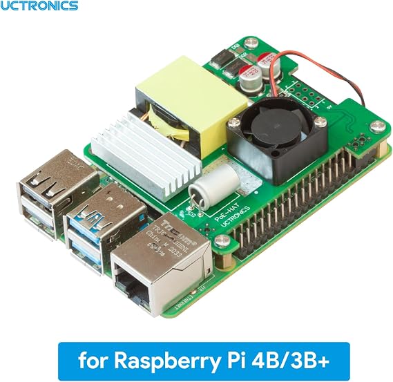 UCTRONICS PoE HAT for Raspberry Pi 4B/3B+, 5V 4.5A PoE+ HAT, Support IEEE 802.3af or 802.3at PoE Standard, Power Over Ethernet with Cooling Fan