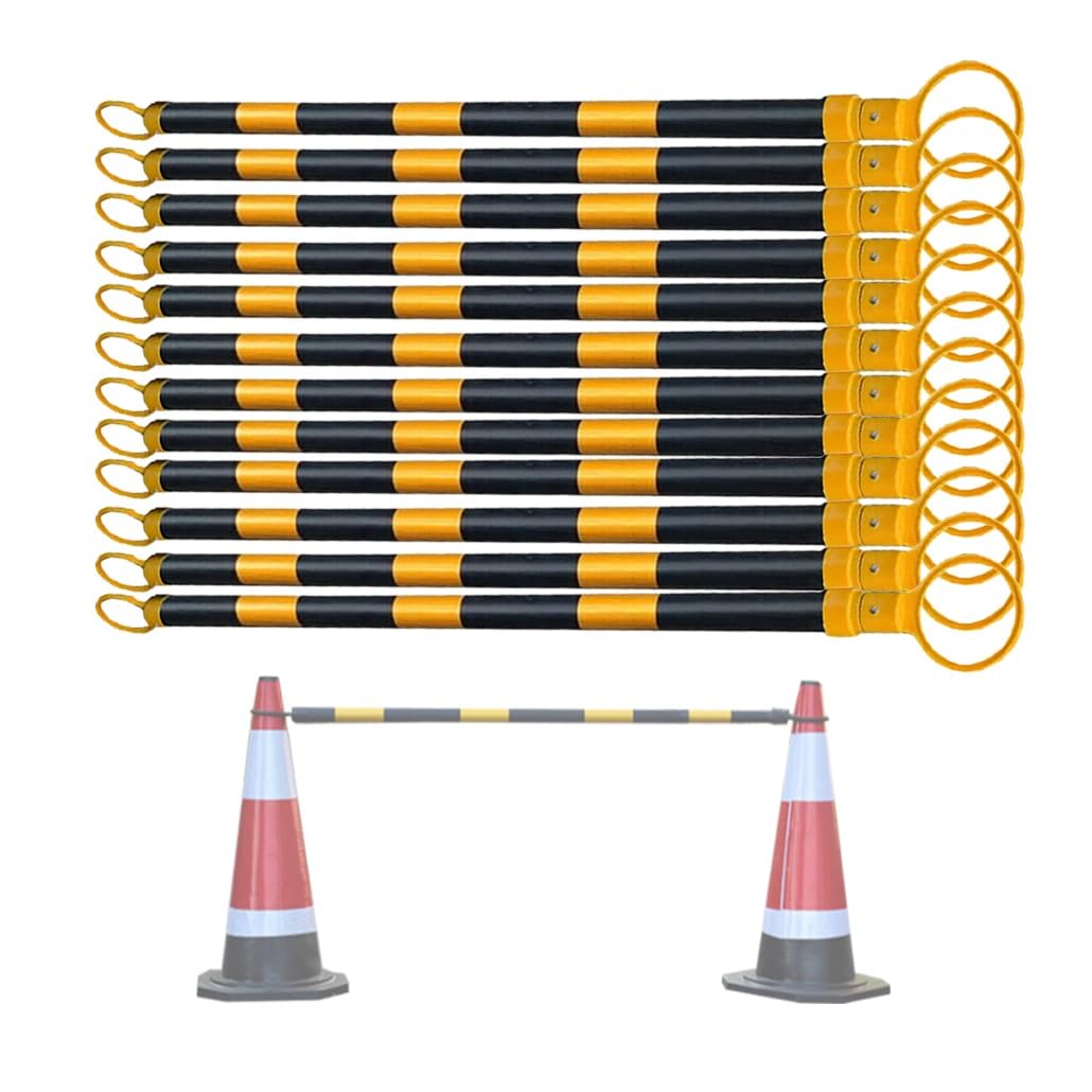 Yellow1 And Black1 12 Packs Retractable Safety Barricade Pole, Telescopic Reflective Traffic Cone Barrier, 4.1-6.56 Feet Traffic Cone Bars For Enhanced Visibility & Crowd Control(Yellow1 And Black1)