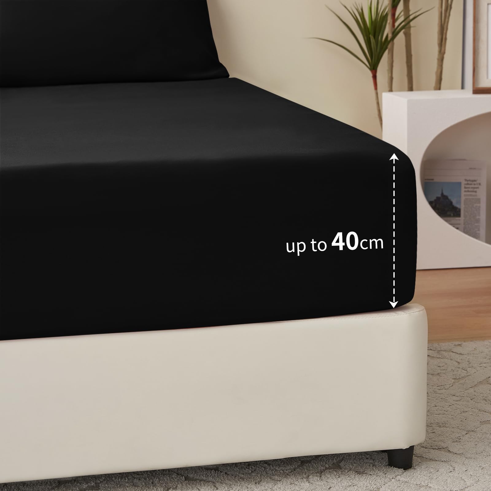 Sábanas Bajeras Extraprofundas Para Cama Tamaño Super King, 40 Cm, Polialgodón Teñido Liso, Esquinas Elásticas, Color Azul Marino