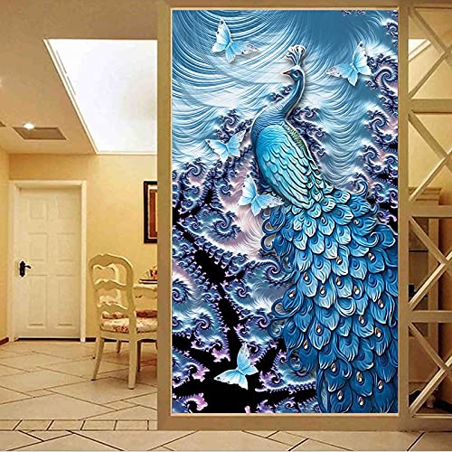 Diamond painting paon bleu pour sublimer la décoration murale du salon en mosaïque 5D
