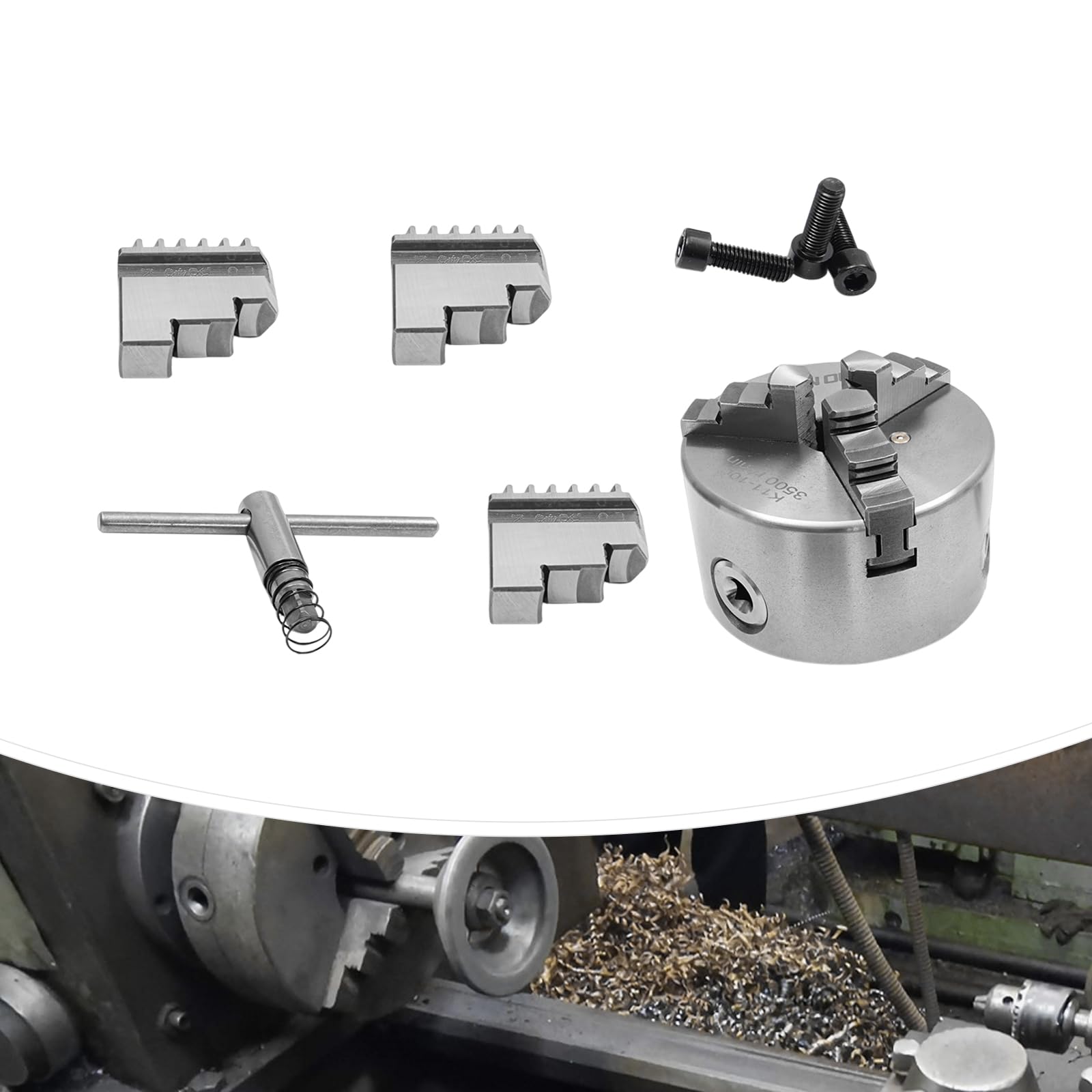 Mandrino rotante autocentrante biusgiyeny, 3 ganasce, campo di serraggio 100 mm, fodera per tornio in acciaio, compatibile con tornio, fresatrice, trapano, rettificatrice