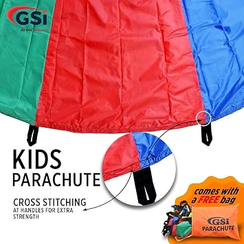 GSi Kids Play Parachute Rainbow Parachute Toy Tent Game for Children Gymnastics Cooperative Play and Outdoor Playground Activities (30 Feet)