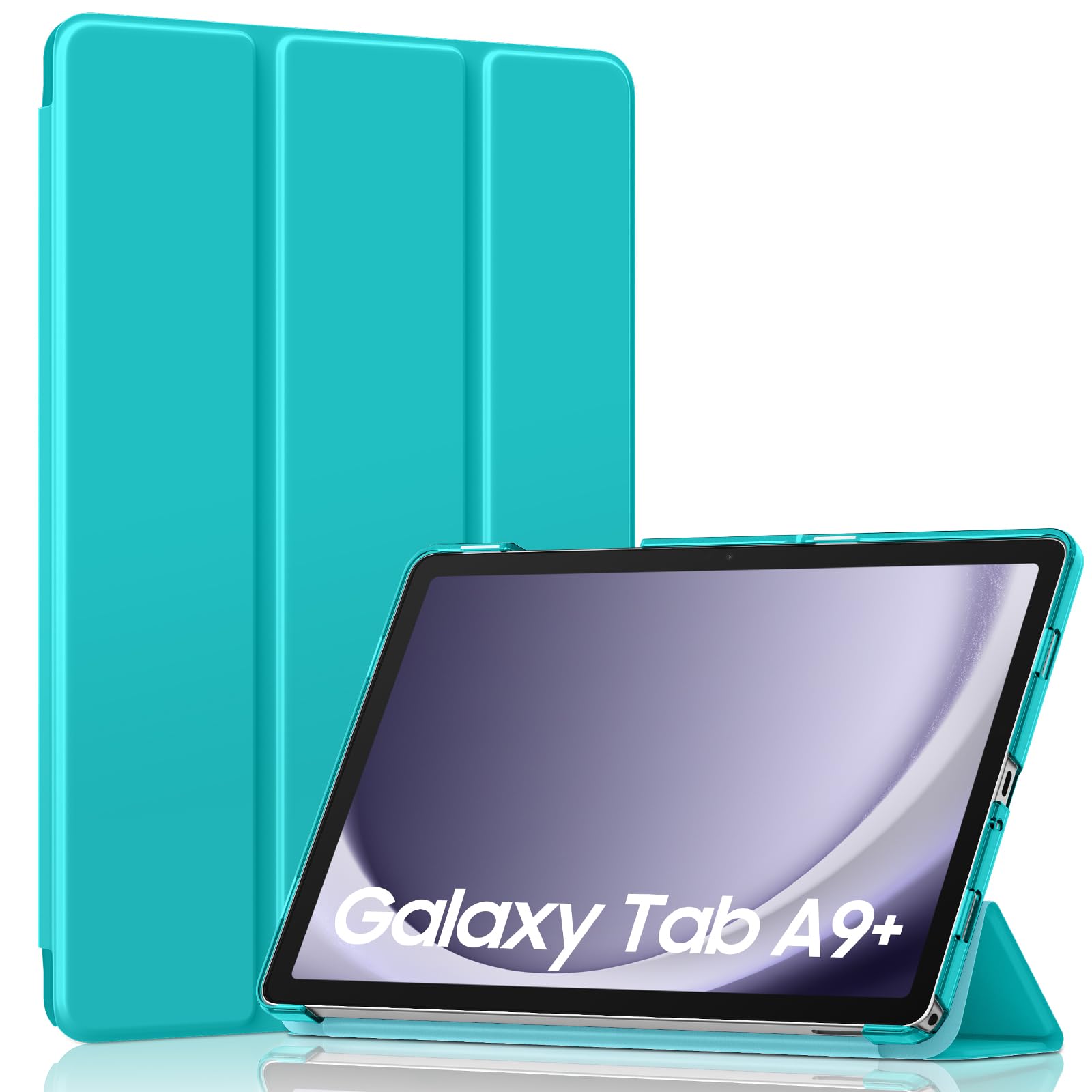 MoKo Trifold Case for Galaxy Tab A9 Plus/A9+ 11 Inch 2023, Bondi Blue | Slim Stand Hard PC Translucent Back Shell Smart Cover, Auto Sleep/Wake, Light, Anti-scratch, 2 Adjustable Angle