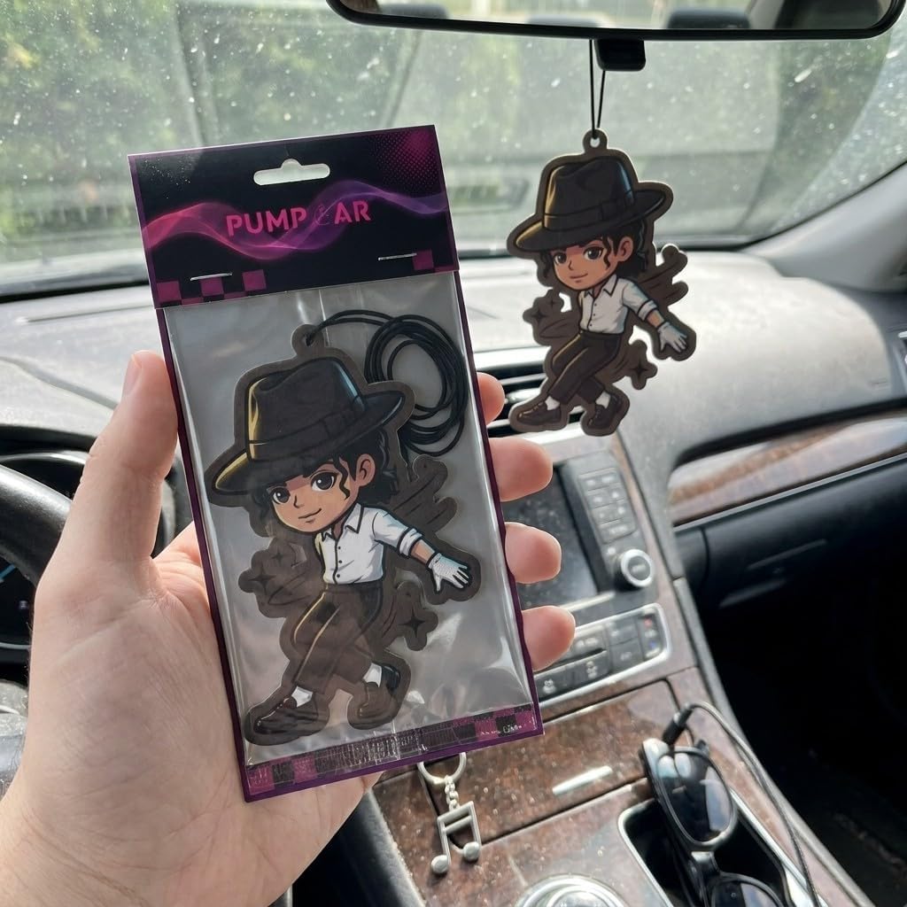 PumpCar Jackson 2 Pieces Double-Sided Hanging Vanilla Scented Retro Car Air Freshener Cool Hanging Air Freshener for Rearview Mirror Car Interior Accessories Household Gift for Fans Kids Teens Men Fun image 2