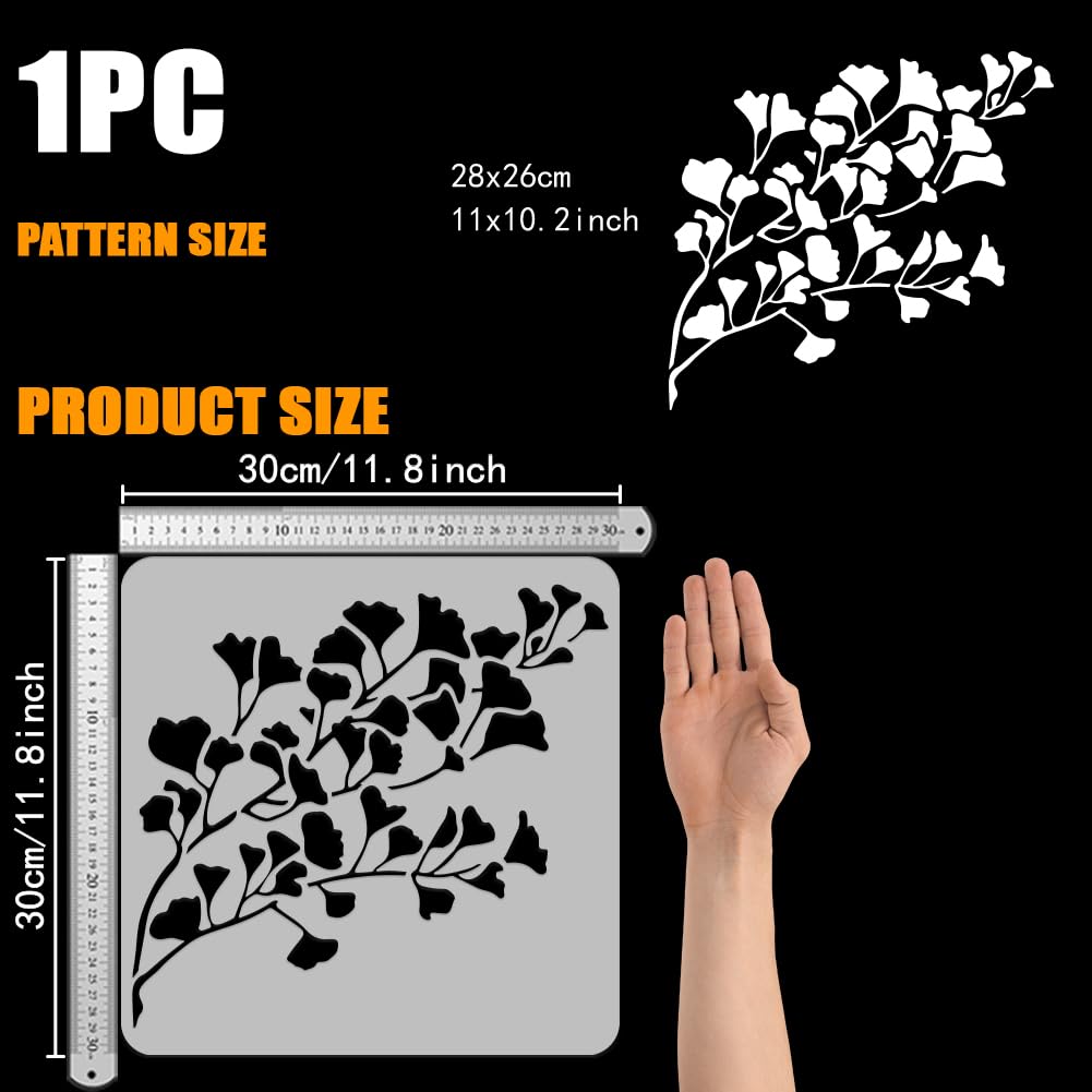 FINGERINSPIRE Ginkgo Tree Branches Stencil 30x30cm Ginkgo Leaf Large Stencils Gingkgo Leaves Drawing Stencils Reusable Autumn Plants Painting Templates for Fabric Tiles Floor Furniture Wood - Image 2