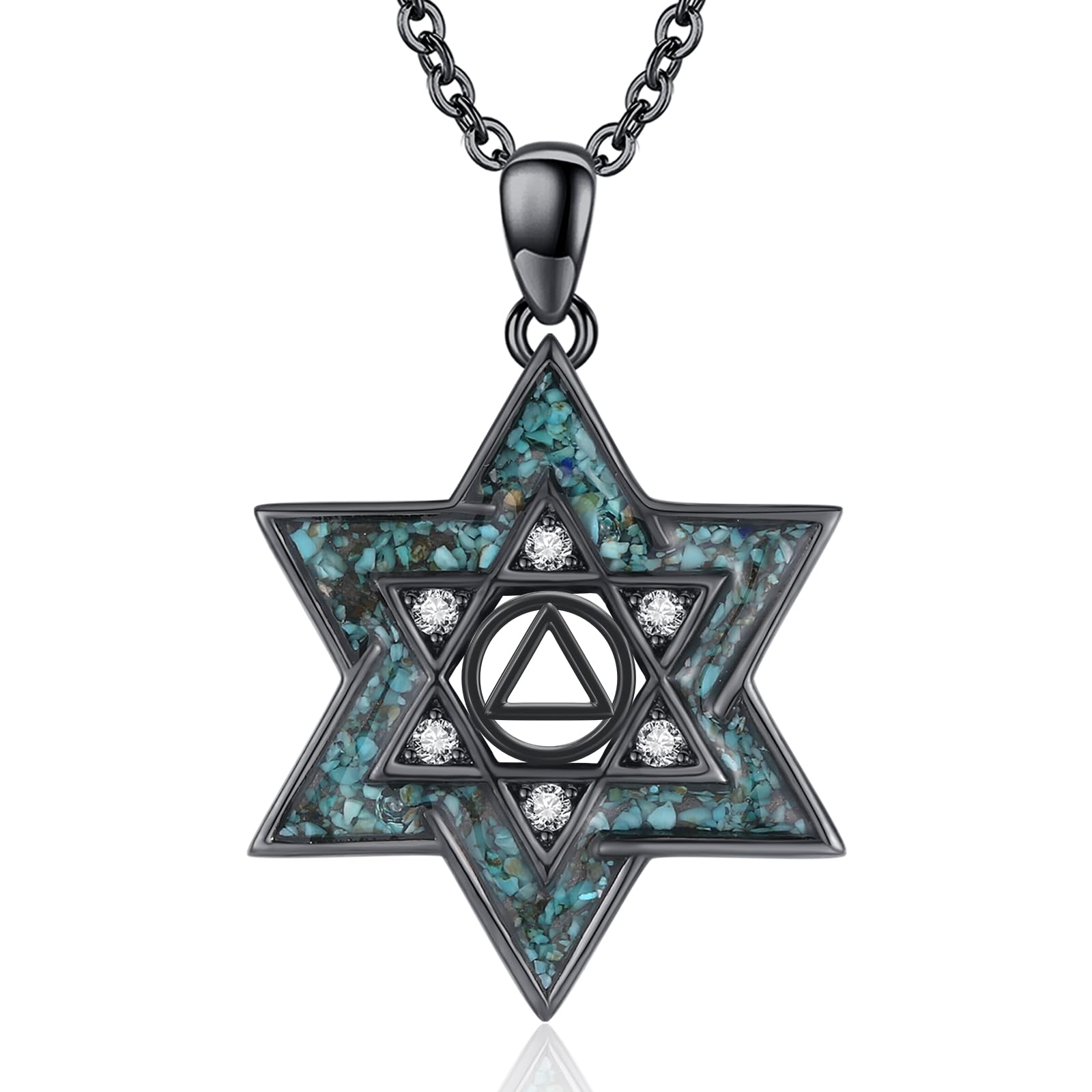 Kootwo Star of David Necklace 925 Sterling Silver Black Turquoise Pendant Necklace Jewish Jewelry Gifts for Women