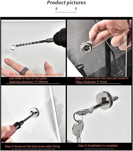 Miniatura 5 de Cristal deslizante, cerradura de cristal redonda. cerradura de puerta móvil cerradura de cristal del gabinete de la joyería