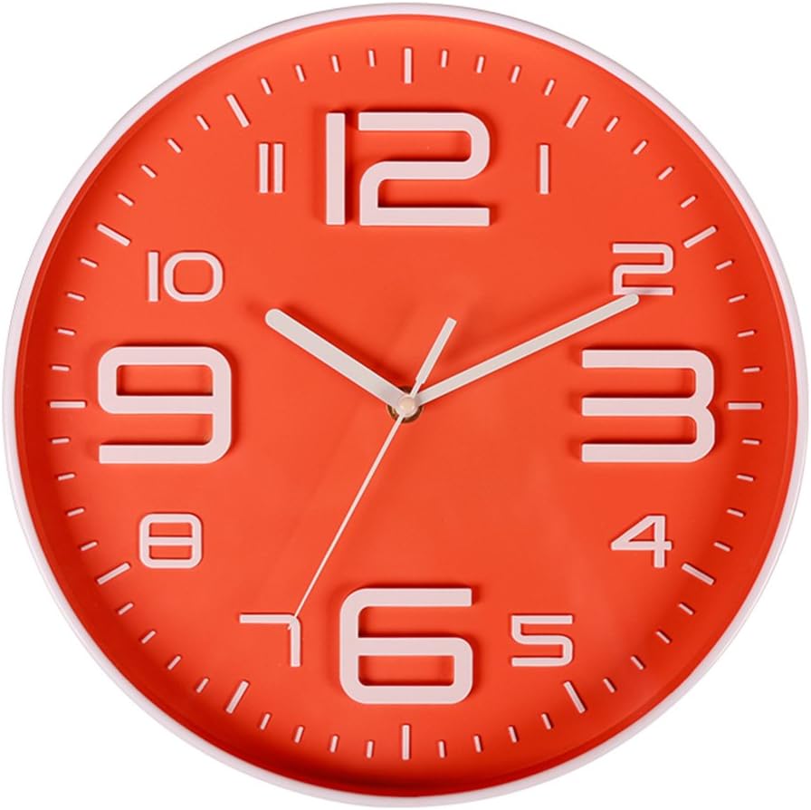 Indoor Big 3D Number Quartz Silent Non Ticking Wall Clock Quiet Sweep Movement Decorative Battery Operated 10 Inch Orange