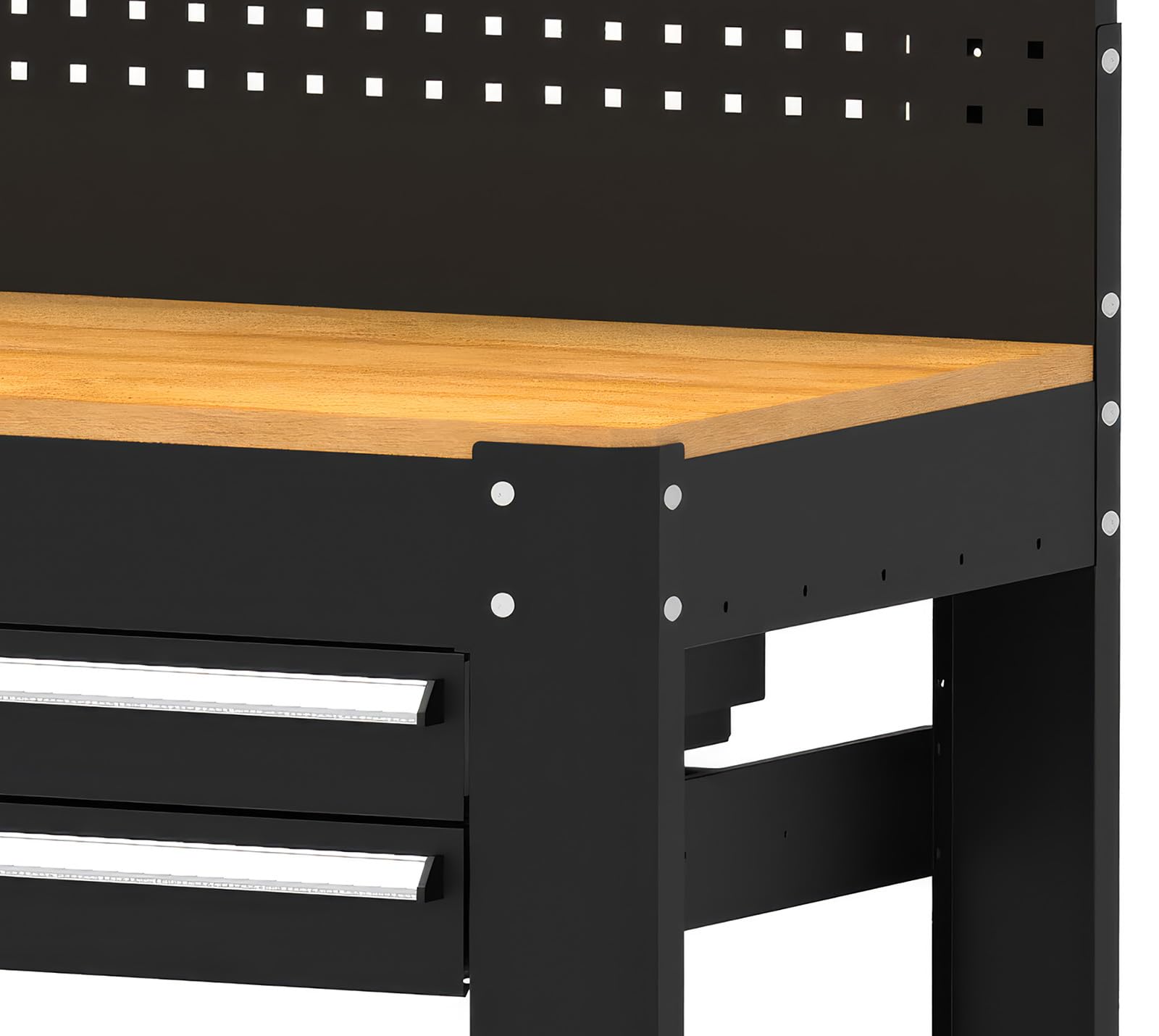 Monos 2 Werkbank | Metall Werkstattschrank Schwarz | Multiplex Arbeitsplatte | 61 cm Tiefe | mit Lochwand