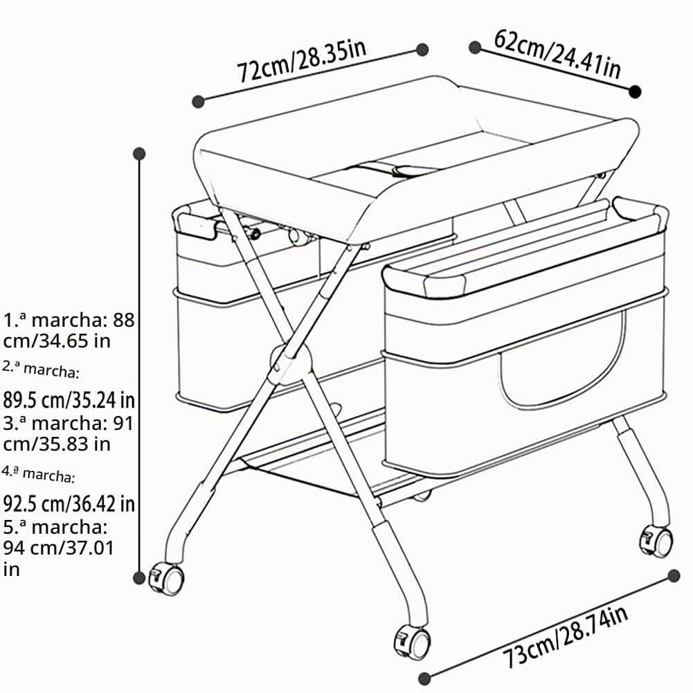 Mueble Cambiador Bebe Plegable,Cambiador de Pañales con Ruedas y Compartimentos de Almacenamiento,Ajuste de Altura,para Cambiar Pañales y Ropa,Verde