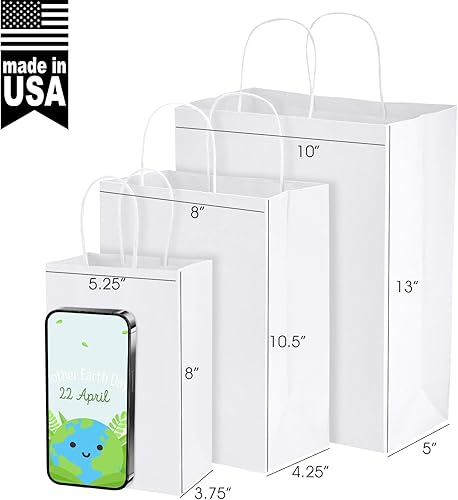 Miniatura 2 de MESHA Bolsas de papel de regalo de 8 x 4.75 x 10.5 pulgadas, bolsas de papel blanco con asas a granel, 50 bolsas de papel kraft para pequeñas