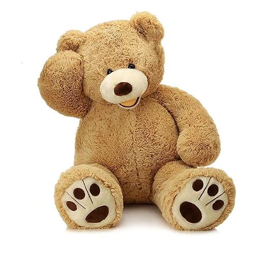 MorisMos Smiling Giant Teddy Bear, 39inch Large Stuffed Animal Bears with Big Footprints Plush, Kids Girlfriend Boyfriend Gift, Light Brown