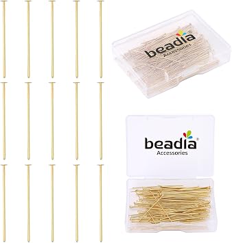 BEADIA 14K Gold Plated Flat Head Pins Non Tarnish 40mm 150pcs for Jewelry Making Findings