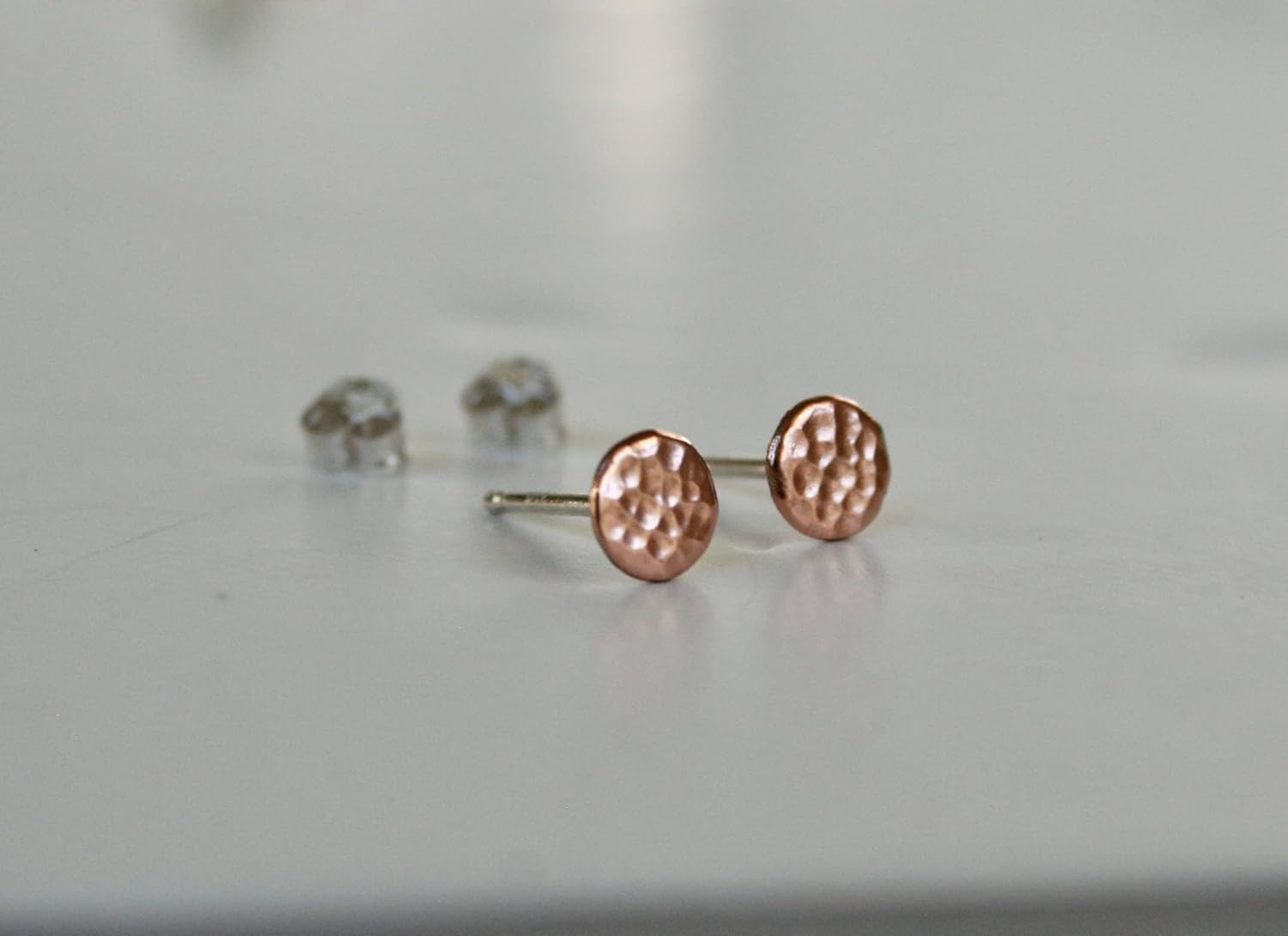 5mm Hammered Copper Dot Stud Earrings, Minimalist Studs, Copper Jewelry