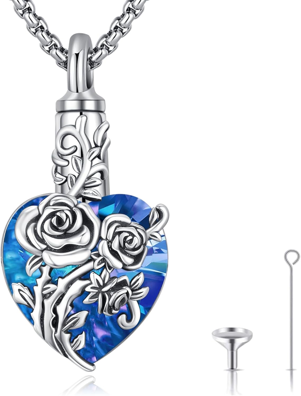 Urn Necklace for Ashes for Women/Men 925 Sterling Silver Cremation Jewelry w/Funnel Filler Memorial Jewelry Gifts