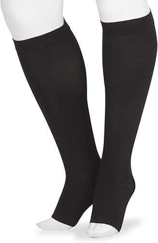 Miniatura 1 de Juzo Dynamic Varin 3512 - Medias de punta abierta de 30-40 mmHg con banda superior de silicona, Negro -