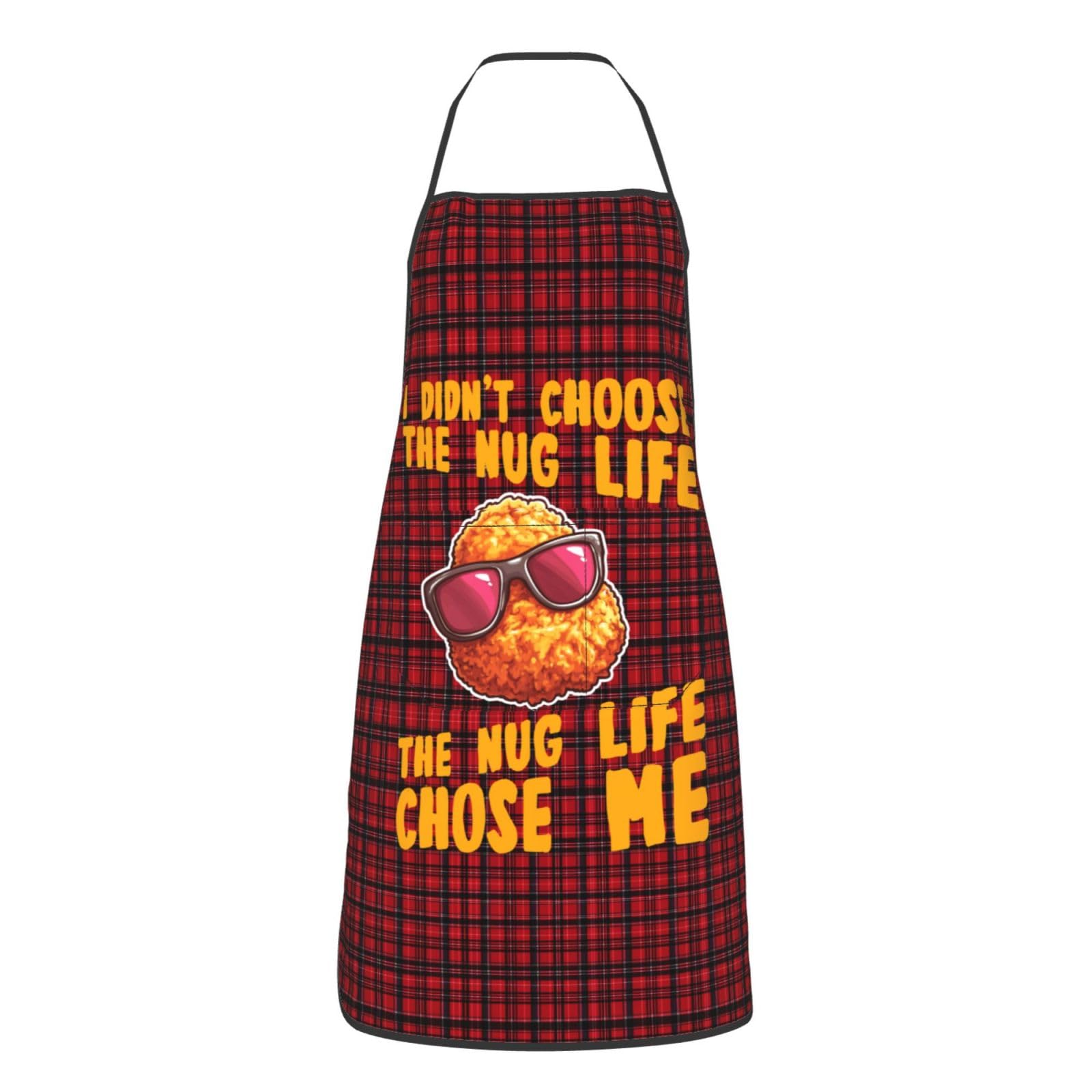 nopicsn I Didn't Choose The Nug Life Chicken Nugget Apron for cooking with Pockets Women Men Kitchen Chef Funny Aprons