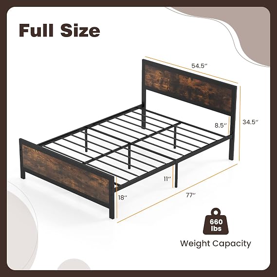 Nightcore Full Metal Platform Bed Frame with Headboard & Footboard, Heavy-Duty Slat Support, 11 Under-Bed Clearance, No Box Spring Needed, Quick Assembly (Full)