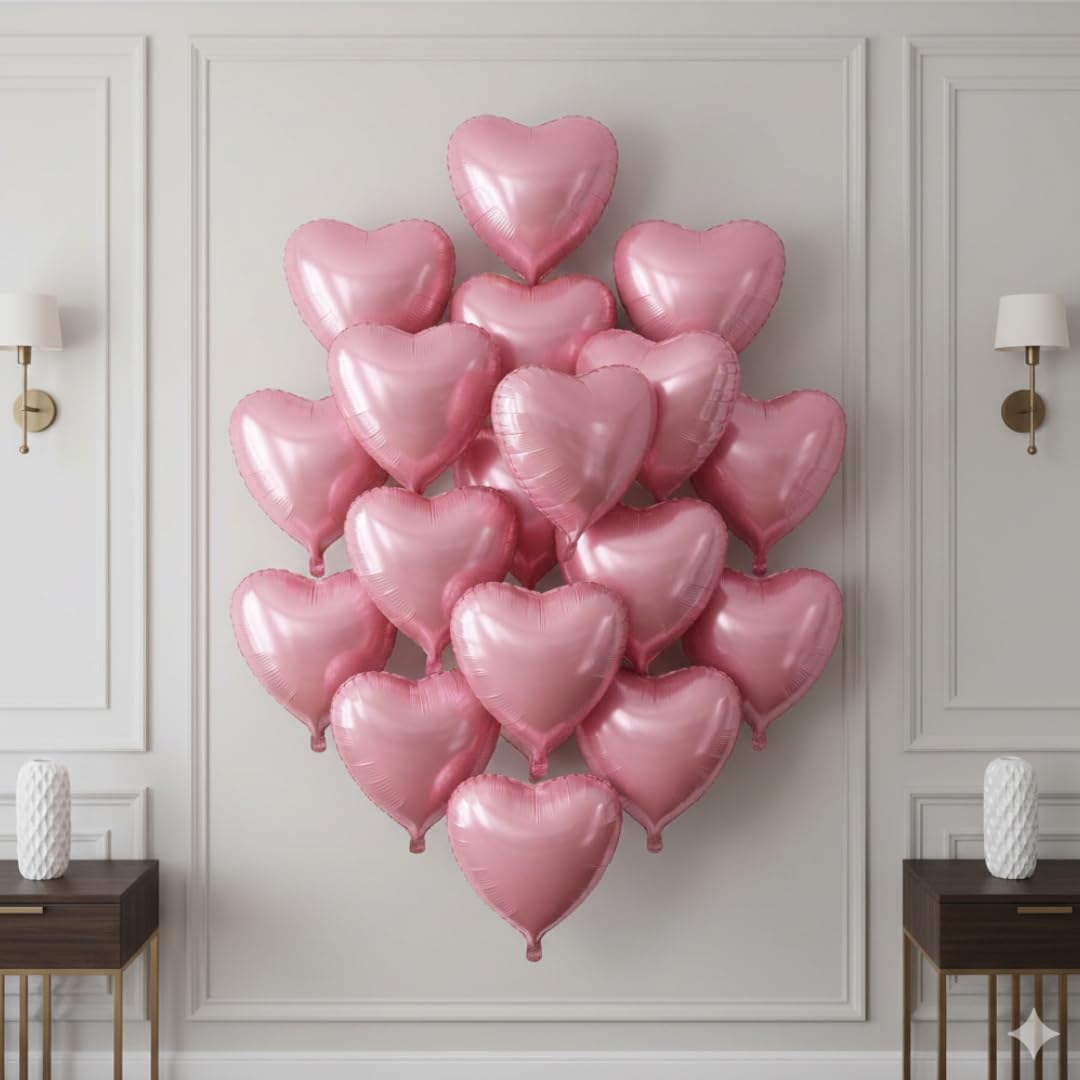 10 Pcs Heart Foil Balloons | Romantic Decoration for Valentine’s Day, Anniversary & Couple Birthday Party (Pink Set 11)-image-3