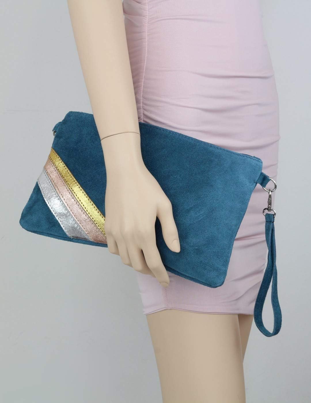 Girly HandBags Womens Striped Italian Genuine Clutch Bag Dark Purple