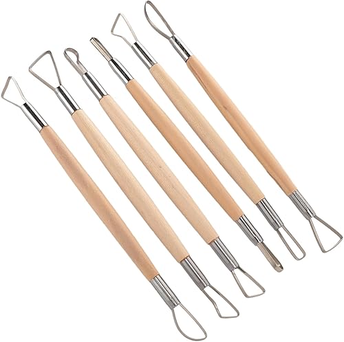 Ymiko 6Pcs Double Ended Clay Modeling Tools for Pottery Sculpting and Craft Shaping, Loop & Rake Design Artisan Kit for DIY Ceramics Projects