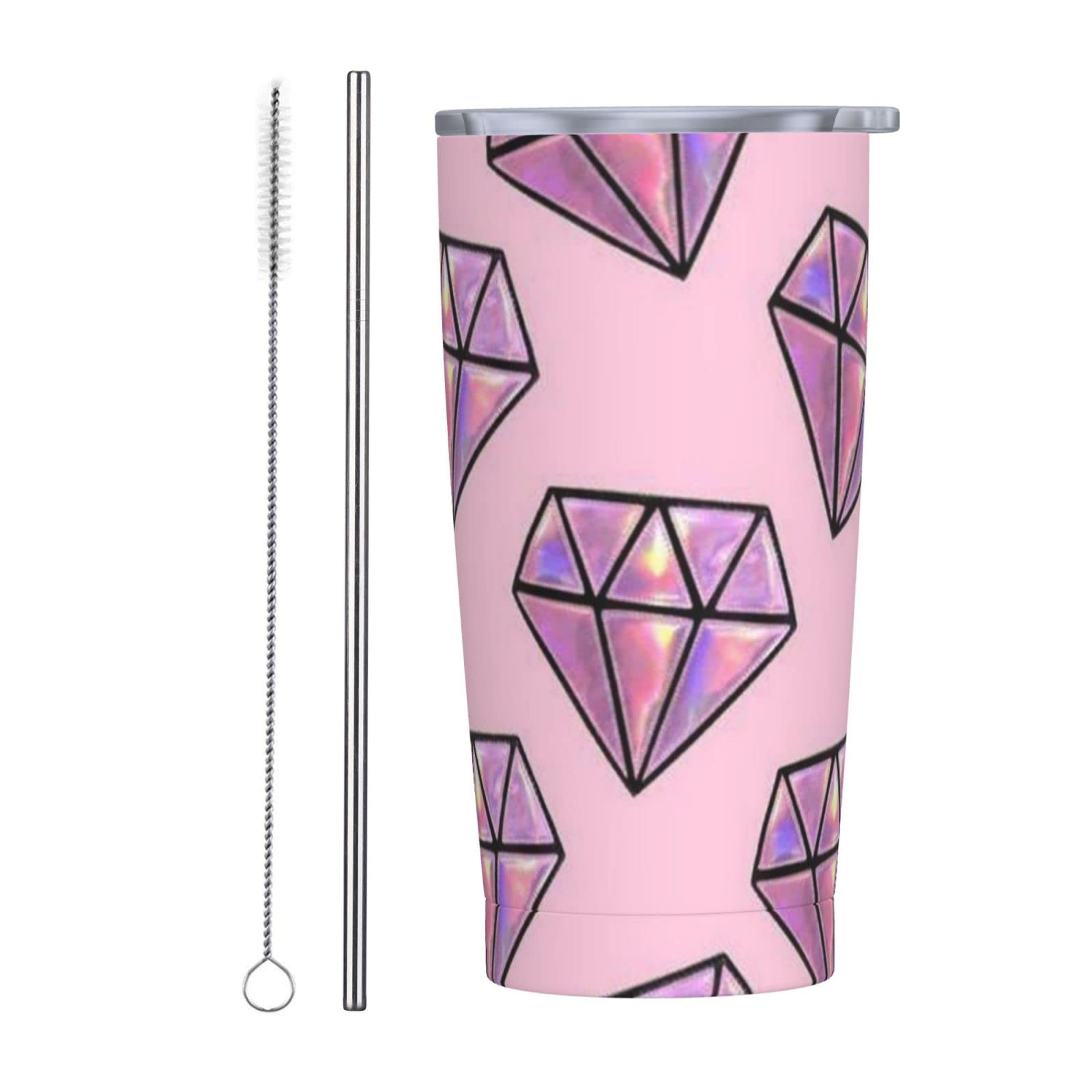 Gobelet de 591 ml rose géométrique en inox pour voiture et trajets quotidiens