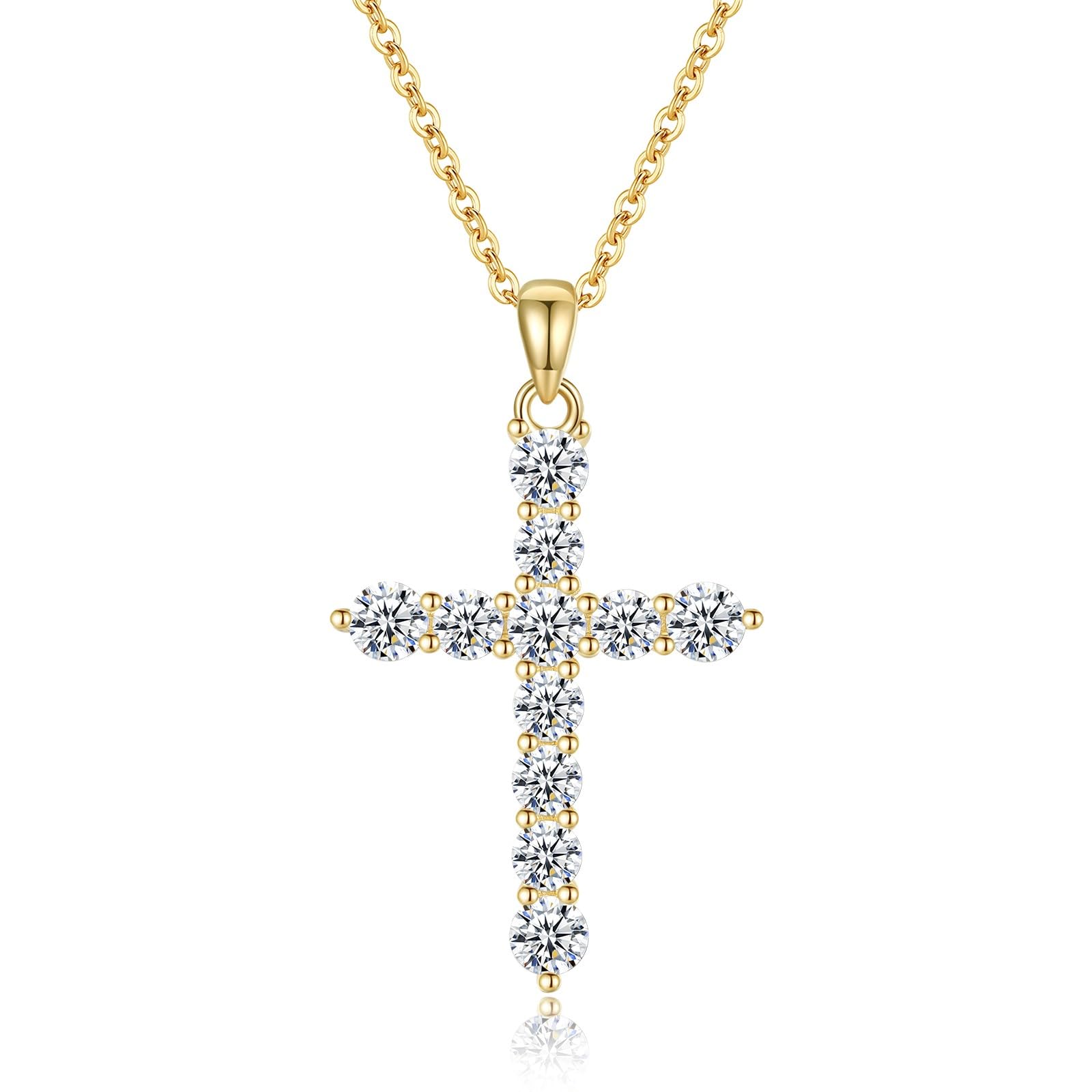 GAVU Collar de Mujer Chapado en Oro con Colgante de Cruz de Circonitas