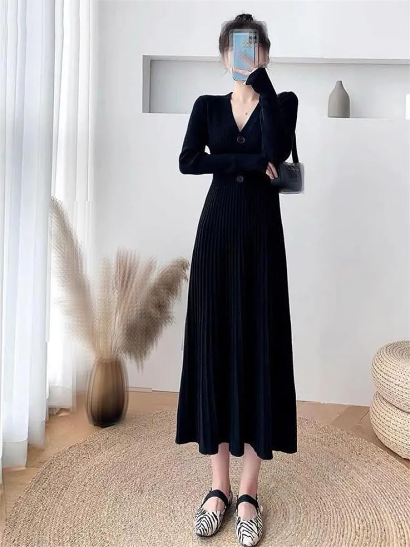 Maglione da donna per autunno e inverno, lavorato a maglia, con scollo a V, maniche lunghe