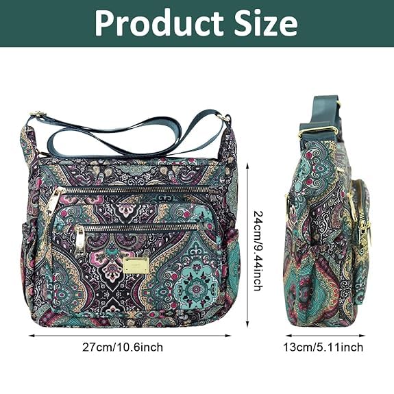 Image of Women Sling-body Bag Waterproof Nylon Multi-layer Sling Bag Casual Satchel Bag Shoulder Bag Messenger Bag Travel Sling-body Bag Day Pack Card Holder Black and Silver.