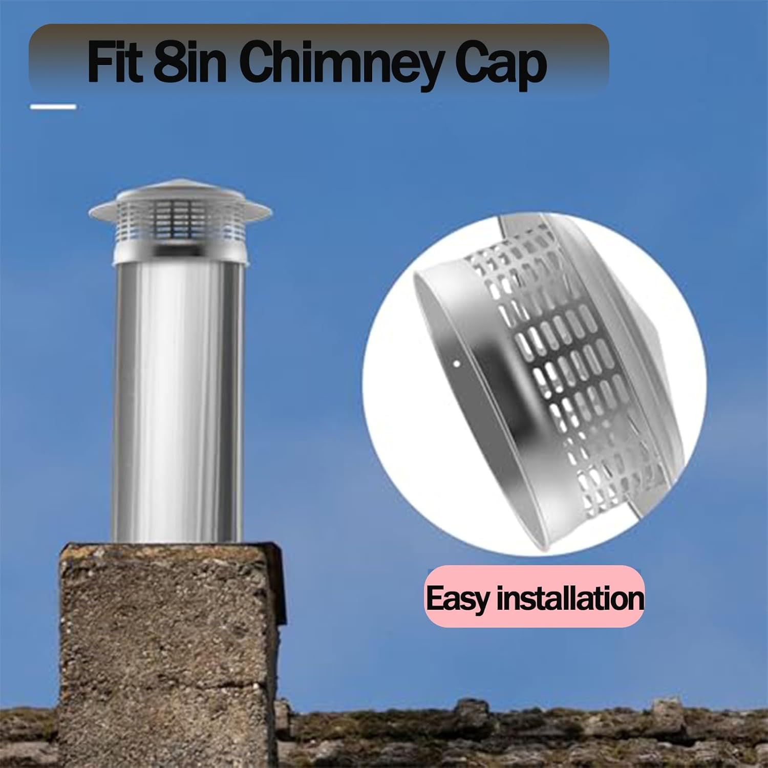Silver Fireplace Screen Chimney Rain Caps Round Chimney Cap 304 Stainless Steel Chimney Cover with Screen Stove Pipe Chimney Cap Top Chimney Cap with